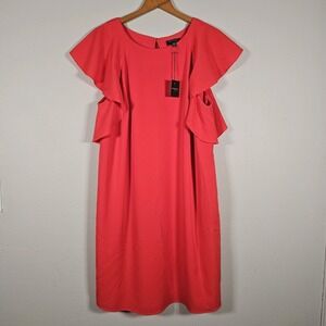 Madison Ruffles Womens 1X Pink‎ Chic Spring Midi Dress